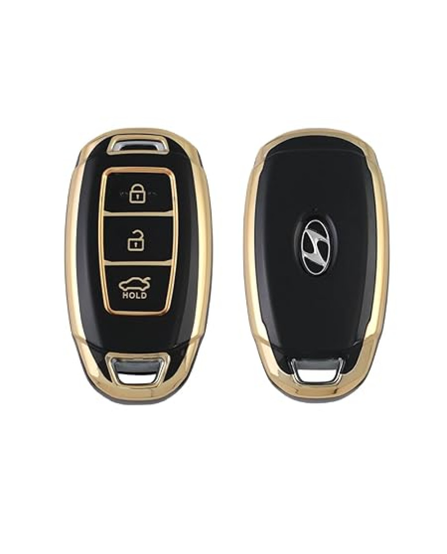 keycare TPU key cover for i20, Kona, Verna 3 button flip key | TP43 | Gold Black